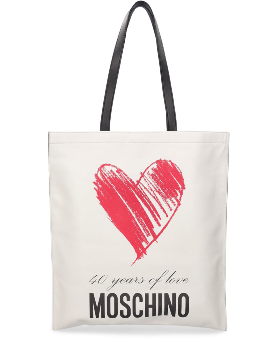 Moschino: Borsa shopping in pelle con logo - Bianco - women_0 | Luisa Via Roma