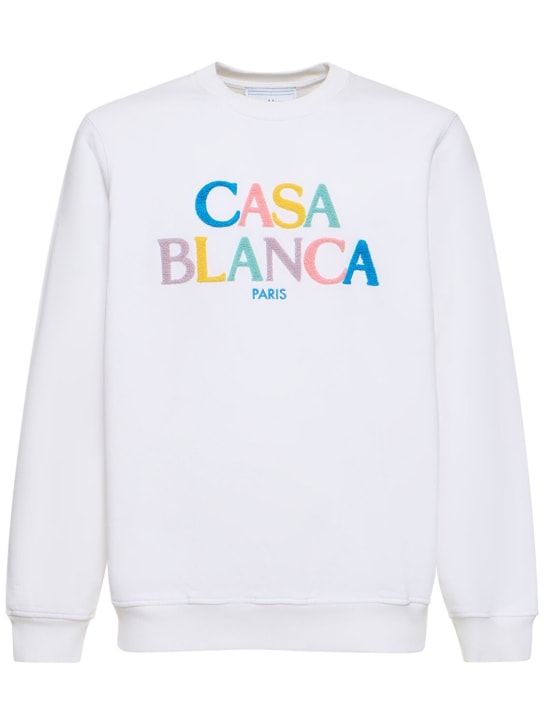 Casablanca: Stacked logo chenille sweatshirt - Beyaz - men_0 | Luisa Via Roma