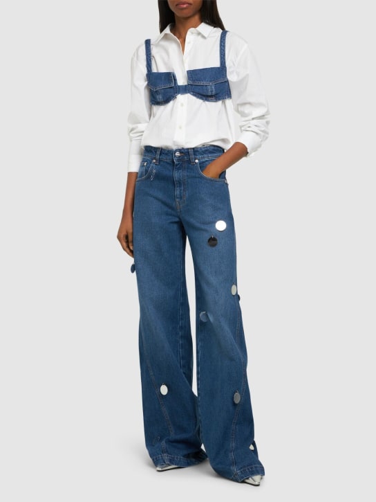 David Koma: Denim wide jeans w/ plexi embellishments - Mavi - women_1 | Luisa Via Roma