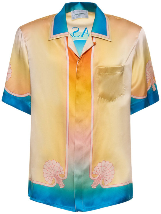 Casablanca: Cuban collar silk short sleeve shirt - Multicolor - men_0 | Luisa Via Roma