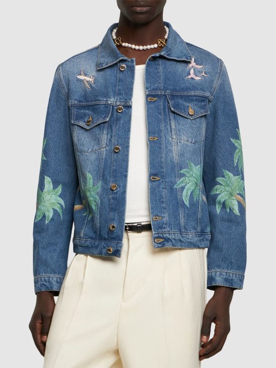 Casablanca: Printed & embroidered denim jacket - men_1 | Luisa Via Roma