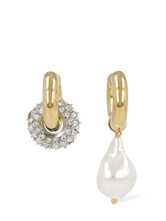 Timeless Pearly: Crystal disc & pearl mismatched earrings - White/Gold - women_0 | Luisa Via Roma