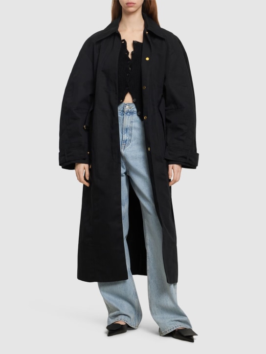 Jacquemus: Trench-coat en coton et lin Le Trench Bari - Noir - women_1 | Luisa Via Roma