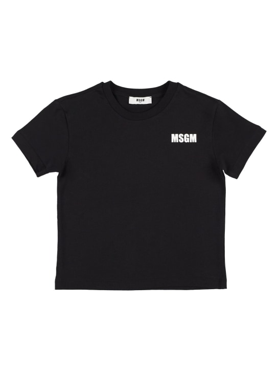 MSGM: Camiseta de jersey de algodón con logo - Negro - kids-girls_0 | Luisa Via Roma