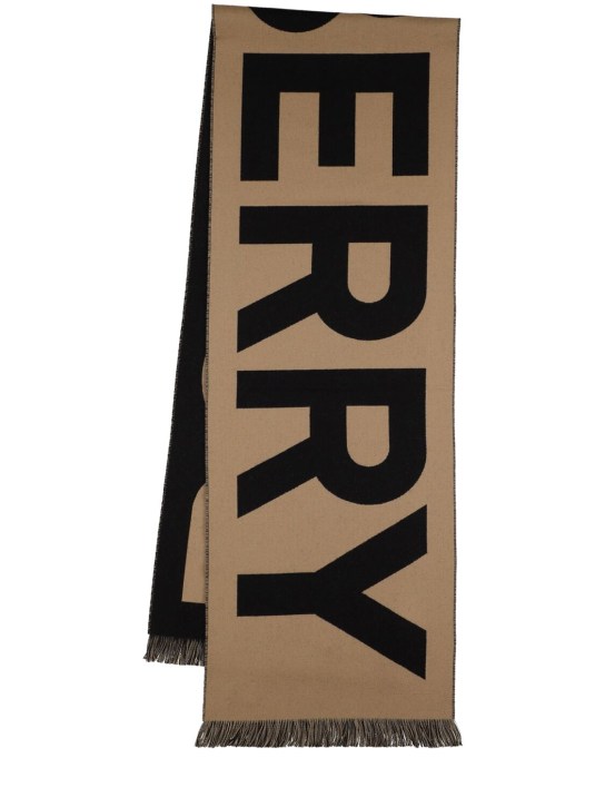 Burberry: Logo wool jacquard knit scarf - Archive Beige - women_0 | Luisa Via Roma