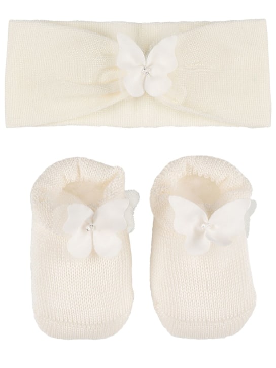 Story Loris: Cotton blend headband & booties - Beyaz - kids-girls_0 | Luisa Via Roma