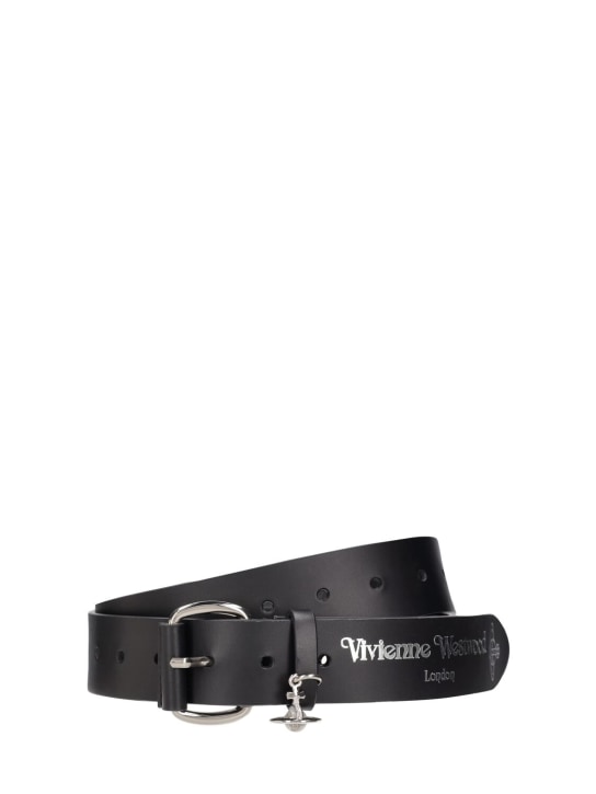 Vivienne Westwood: Cinturón de piel con logo 3,5cm - Negro - men_0 | Luisa Via Roma