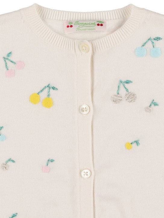 Bonpoint: Cherry embroidered cotton knit cardigan - White - kids-girls_1 | Luisa Via Roma