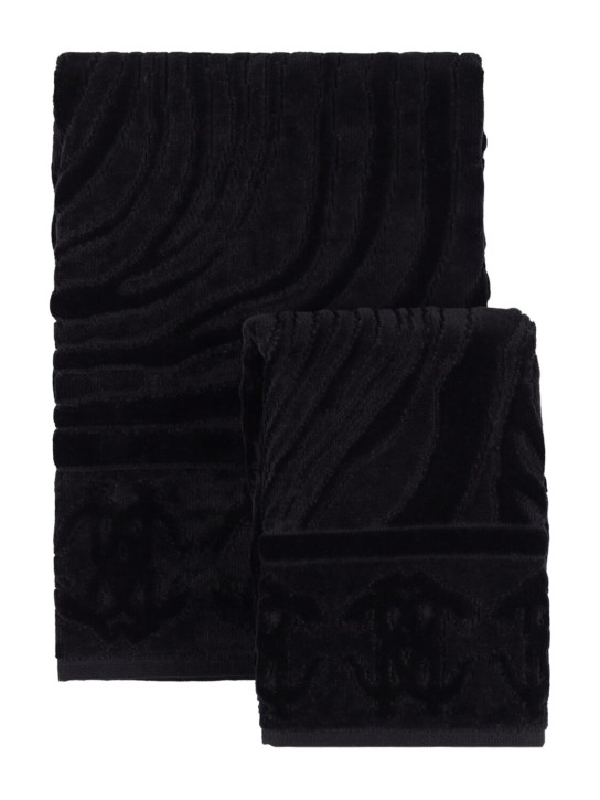 Roberto Cavalli: Set of 2 Okapi towels - Black - ecraft_0 | Luisa Via Roma