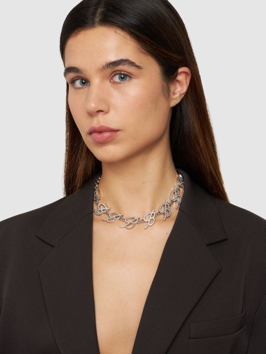 Blumarine: Halsband mit Kristallen mit B-Logo - Silber/Kristall - women_1 | Luisa Via Roma
