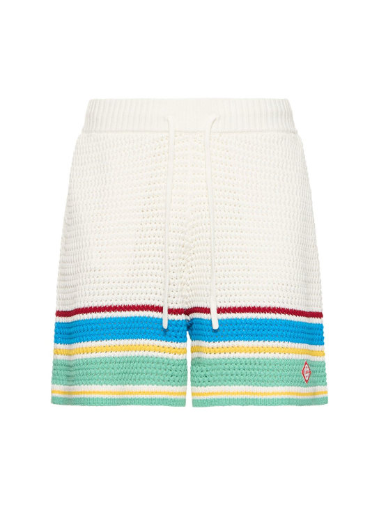 Casablanca: Crocheted cotton tennis shorts - White/Blue - men_0 | Luisa Via Roma