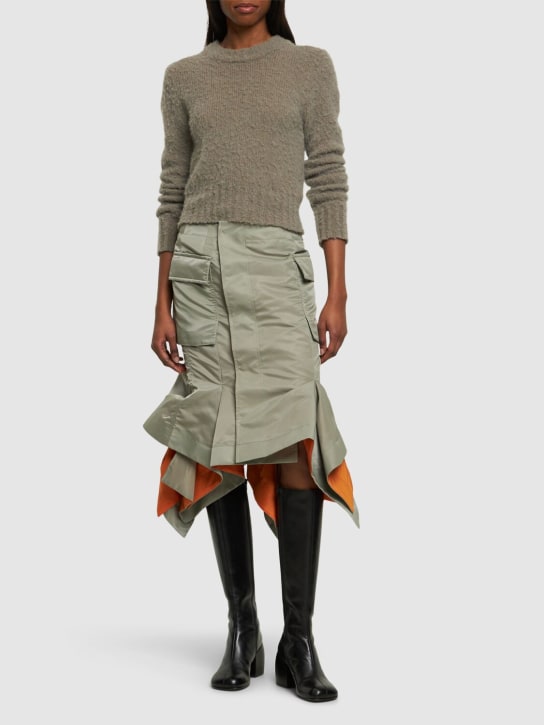 Sacai: Pleated nylon twill cargo midi skirt - Khaki/Orange - women_1 | Luisa Via Roma