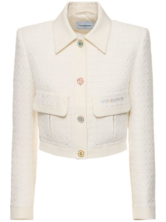 Casablanca: Tweed fitted cotton blend jacket - White - women_0 | Luisa Via Roma