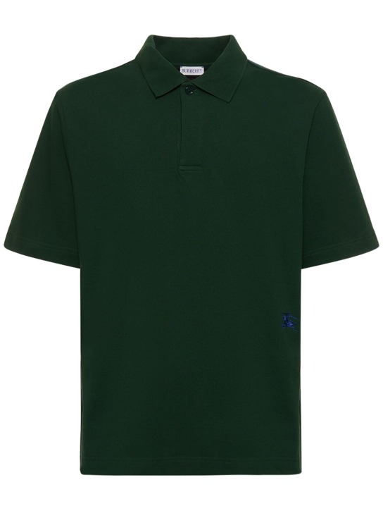 Burberry: Polo in cotone con logo - Verde Foglia - men_0 | Luisa Via Roma