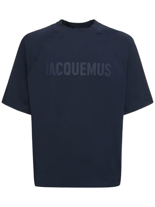 Jacquemus: Le Tshirt Typo 코튼 티셔츠 - 다크 네이비 - men_0 | Luisa Via Roma