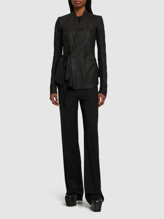 Rick Owens: Hollywood leather self-tie jacket - Black - women_1 | Luisa Via Roma