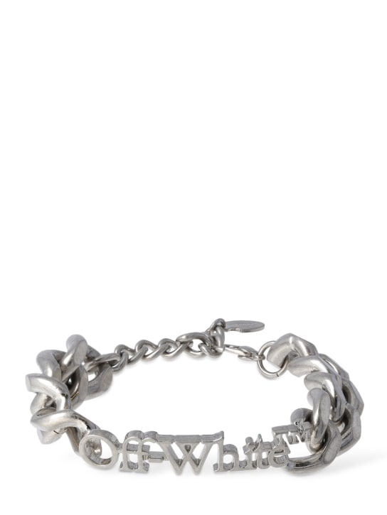 Off-White: Logo brass chain bracelet - Silver - men_0 | Luisa Via Roma