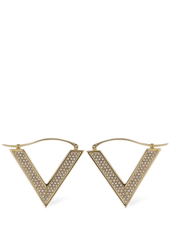 Valentino Garavani: V Signature crystal huggie earrings - Gold/Crystal - women_0 | Luisa Via Roma