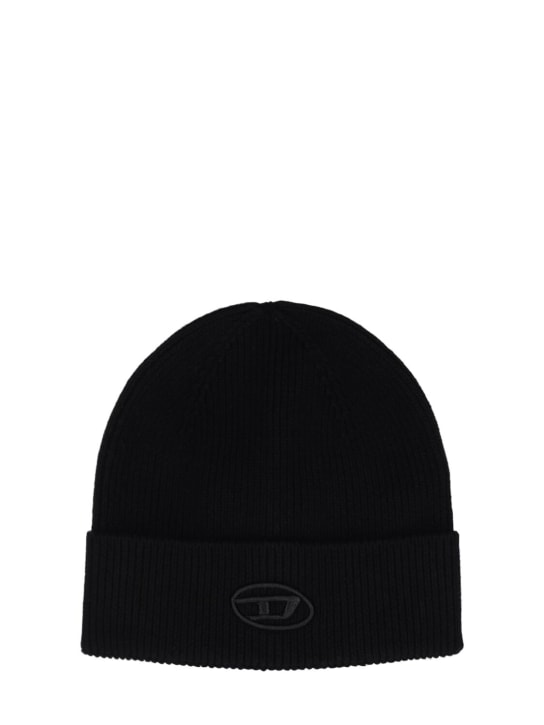 Diesel: Logo embroidery wool & cotton beanie - men_0 | Luisa Via Roma
