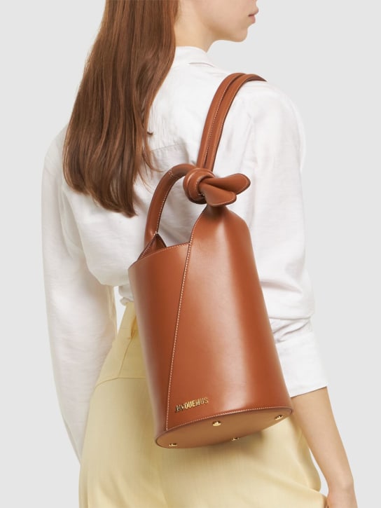 Jacquemus: Le Petit Tourni smooth leather bag - Light Brown 2 - women_1 | Luisa Via Roma