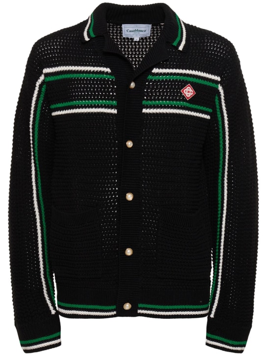 Casablanca: Crocheted cotton tennis jacket - Siyah - men_0 | Luisa Via Roma