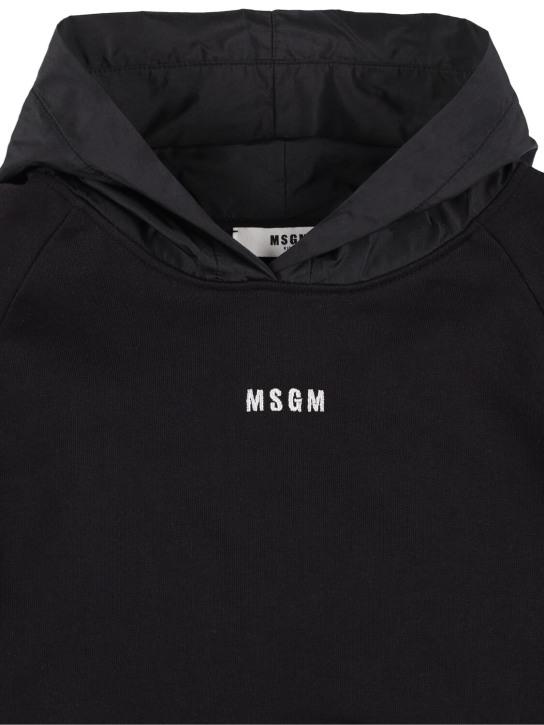 MSGM: Sweat-shirt en coton à logo avec capuche - Noir - kids-girls_1 | Luisa Via Roma