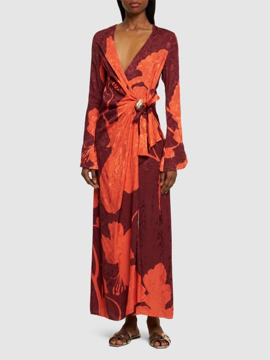 Johanna Ortiz: Robe mi-longue en jacquard Sanctuary For Dream - Marron/Orange - women_1 | Luisa Via Roma