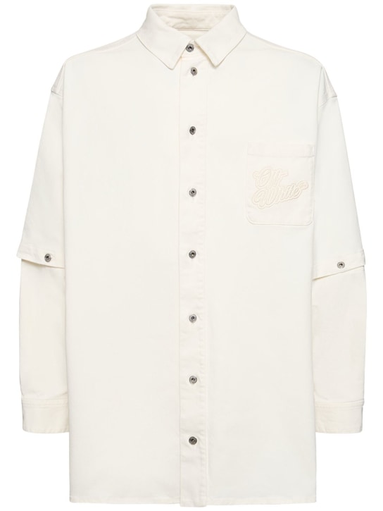 Off-White: Camicia in denim di cotone con logo 90s - Bianco Naturale - men_0 | Luisa Via Roma