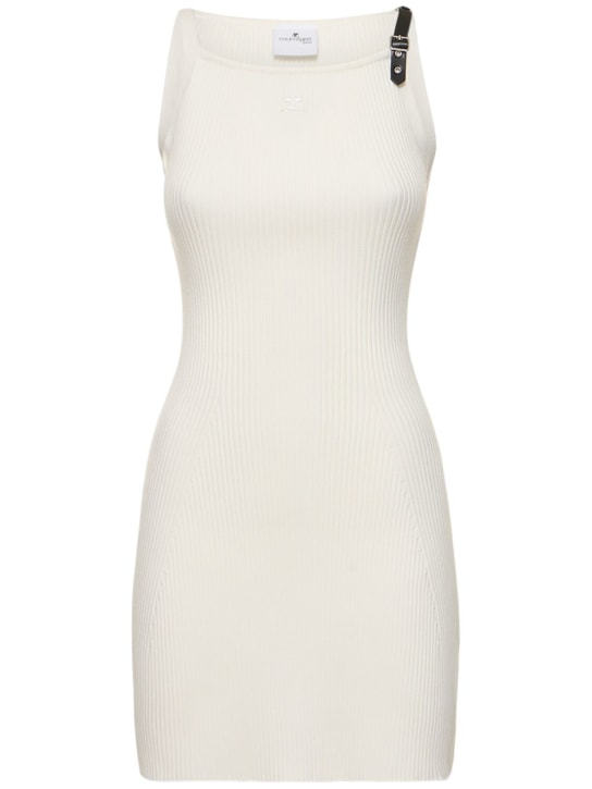Courreges: Rib knit viscose mini dress - Beyaz - women_0 | Luisa Via Roma