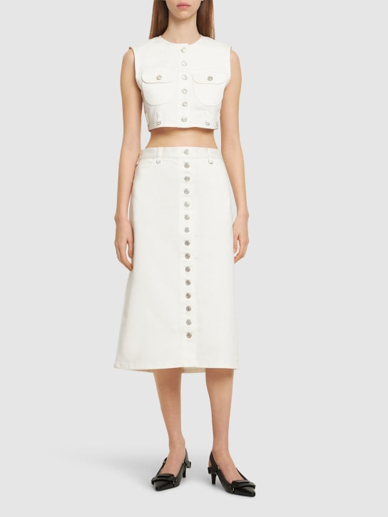 Courreges: Multiflex cotton denim midi skirt - Beyaz - women_1 | Luisa Via Roma