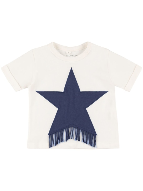 Stella Mccartney Kids: 星星贴片棉质平纹针织T恤 - 白色 - kids-girls_0 | Luisa Via Roma