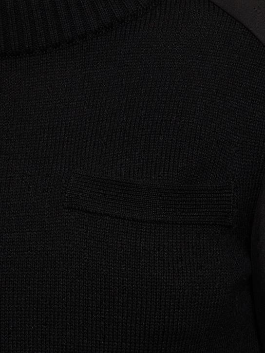 Sacai: 棉质华达呢针织短袖迷你连衣裙 - 黑色 - women_1 | Luisa Via Roma