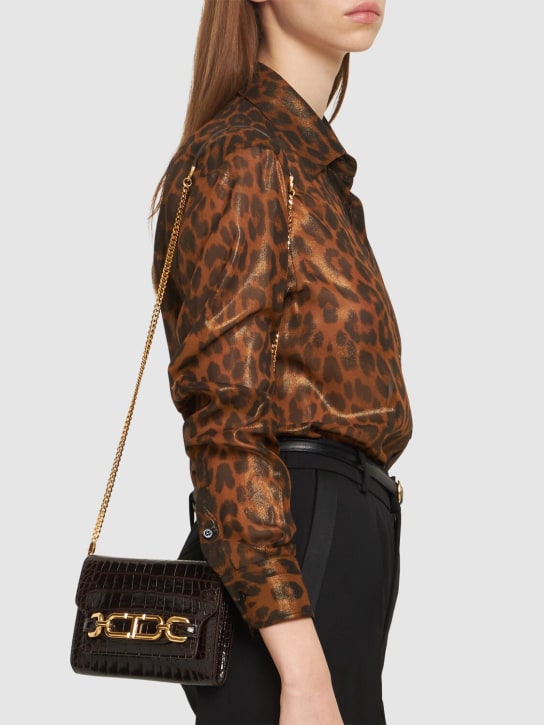 Tom Ford: Mini Whitney shiny croc embossed bag - Espresso - women_1 | Luisa Via Roma