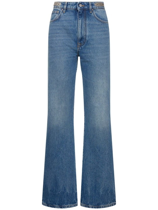 Rabanne: Embellished denim flared jeans - Blue Stone - women_0 | Luisa Via Roma