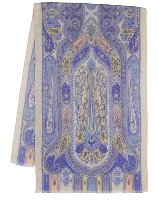 Etro: Paisley print cashmere & silk scarf - Blue - women_0 | Luisa Via Roma