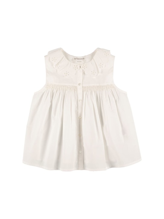 Bonpoint: Camisa de popelina de algodón bordada - Blanco - kids-girls_0 | Luisa Via Roma