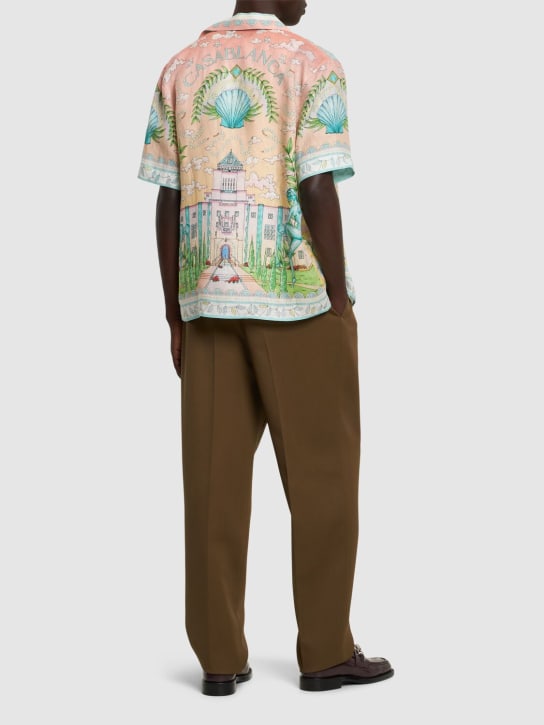 Casablanca: Cuban collar linen short sleeve shirt - Multicolor - men_1 | Luisa Via Roma