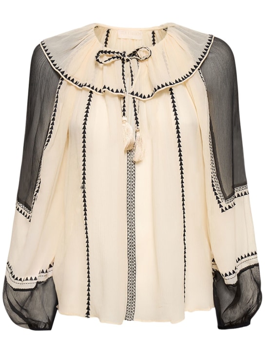 Ulla Johnson: Lenore silk shirt - Beyaz/Siyah - women_0 | Luisa Via Roma