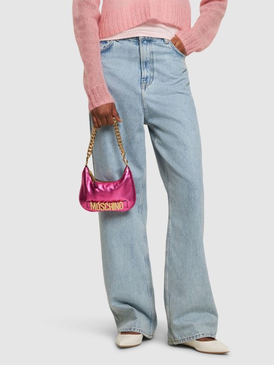Moschino: Laminated leather top handle bag - Purple - women_1 | Luisa Via Roma