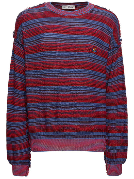 Vivienne Westwood: Pull-over en maille de laine et soie à rayures - Rouge/Violet - men_0 | Luisa Via Roma