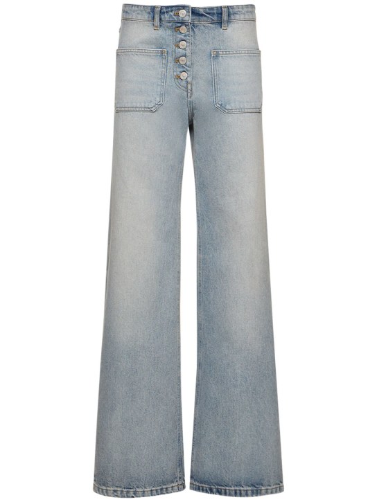 Courreges: Jeans de denim de algodón - Azul - women_0 | Luisa Via Roma
