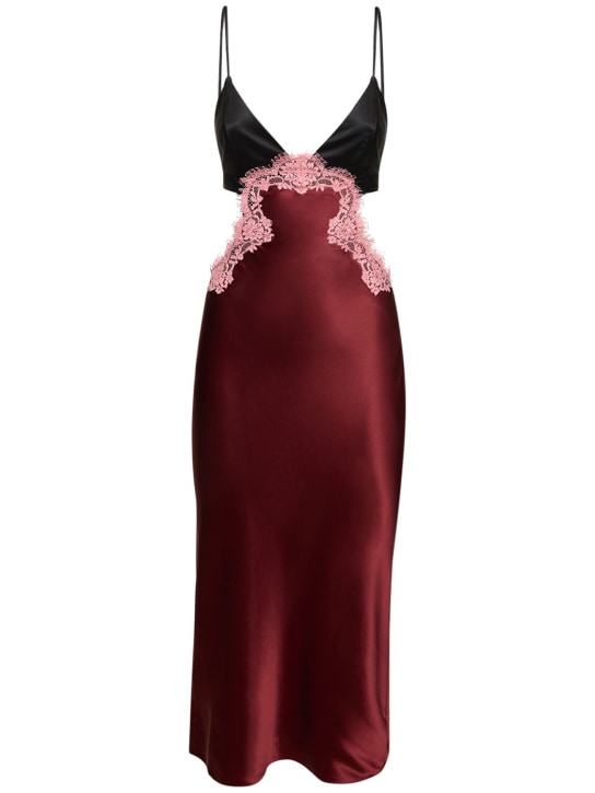 Fleur Du Mal: Silk & lace cutout slip midi dress - Red - women_0 | Luisa Via Roma