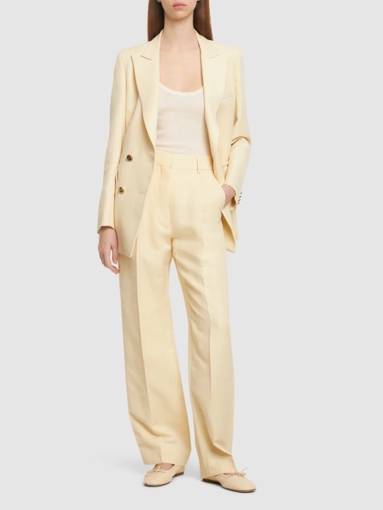Blazé Milano: Savannah Fox linen & silk pants - Light Beige - women_1 | Luisa Via Roma