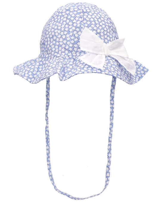 Il Gufo: Printed cotton poplin hat w/bow - Light Blue - kids-girls_1 | Luisa Via Roma