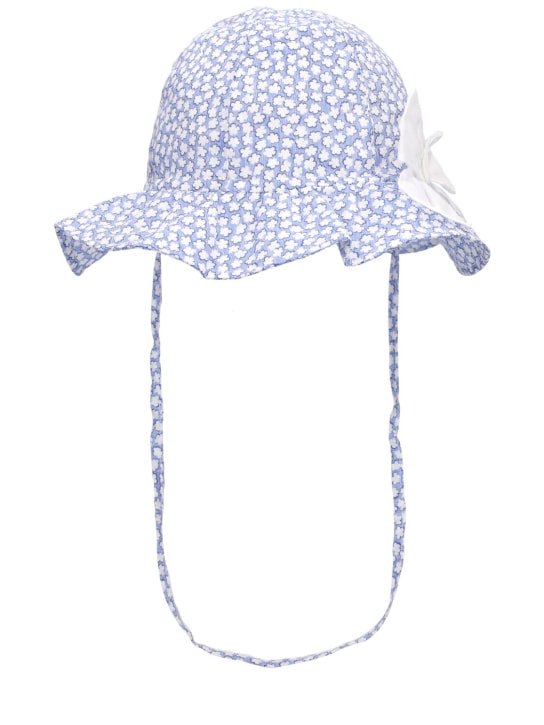 Il Gufo: Chapeau en popeline de coton imprimé avec nœud - Bleu Clair - kids-girls_0 | Luisa Via Roma