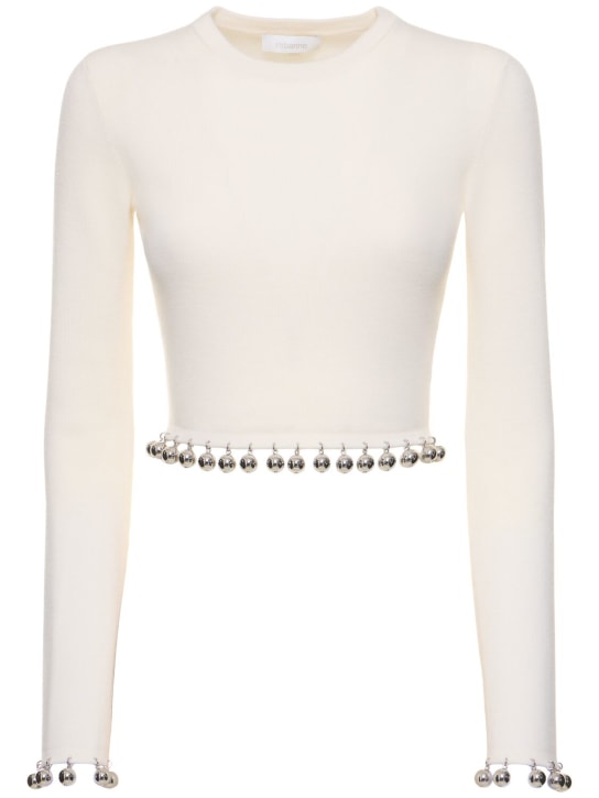 Rabanne: Embellished wool l/s crop sweater - White - women_0 | Luisa Via Roma