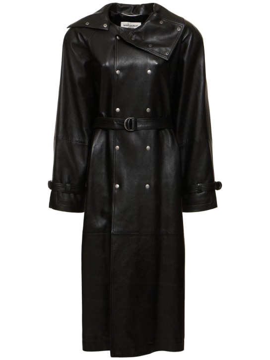 Saint Laurent: Long leather trench coat - Black - women_0 | Luisa Via Roma