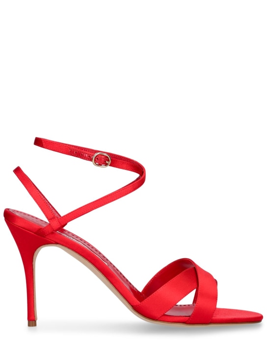 Manolo Blahnik: 90mm Tormenfa satin sandals - Birght Red - women_0 | Luisa Via Roma