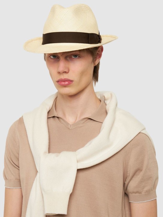 Borsalino: Federico 6cm brim straw Panama hat - Natural/Khaki - men_1 | Luisa Via Roma