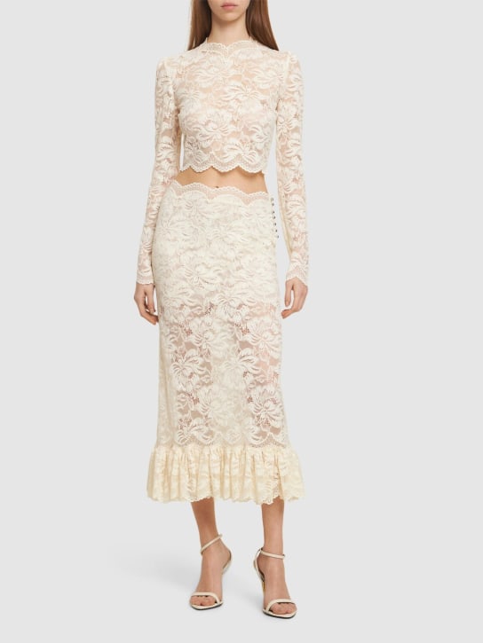 Rabanne: High rise lace flared midi skirt - Ivory - women_1 | Luisa Via Roma
